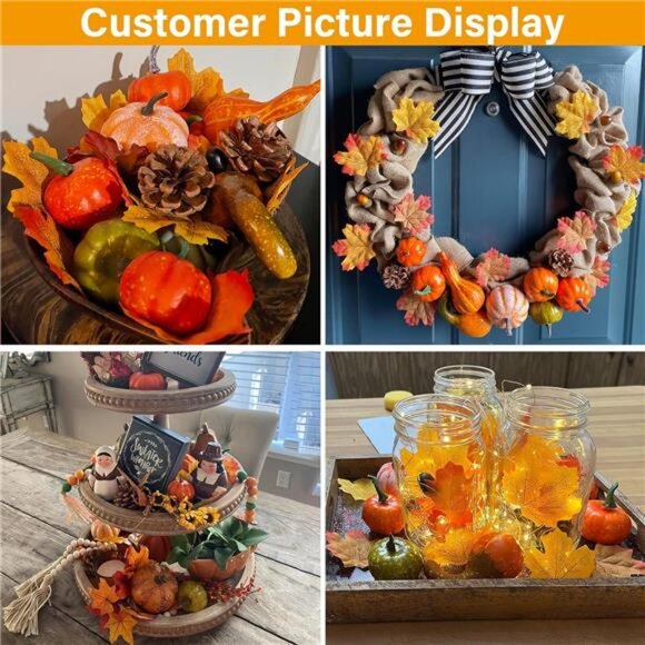 winemana 50pcs Fall Decorations for Home- Mini‎ Pumpkins, Autumn Leaves & Acorns - Picture 4 of 7